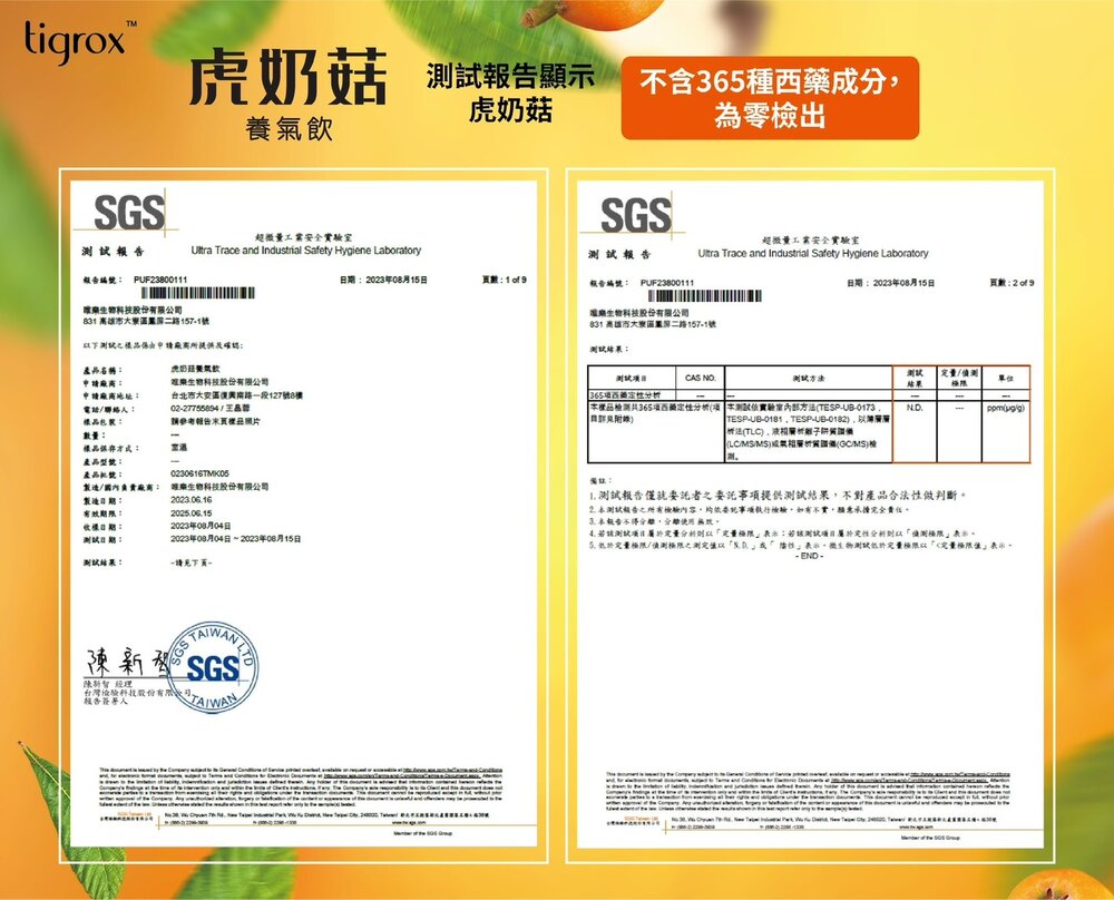 SGS檢驗報告-365種西藥成分